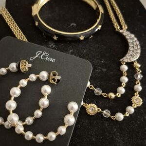 J.CREW all Designer Market CELESIAL jewelry Set Of 3. Necklace Rhinestone Moon +